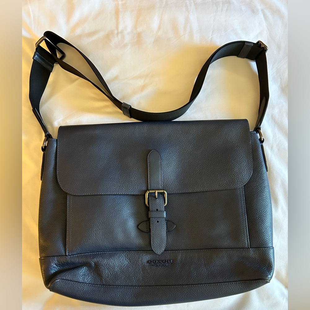 Coach Navy Pebbled Leather Messenger Bag